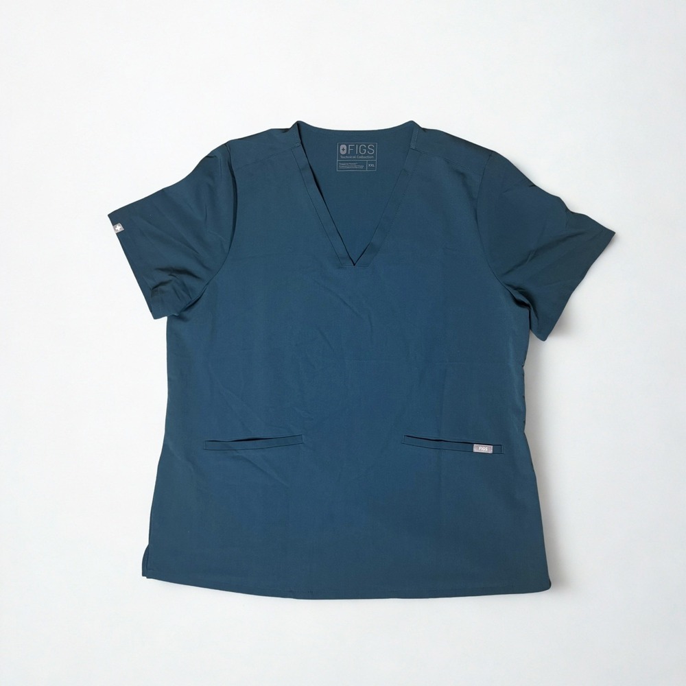 Figs Women's Casma Three-Pocket Scrub Top Size XXL Caribbean Blue/Deep Teal